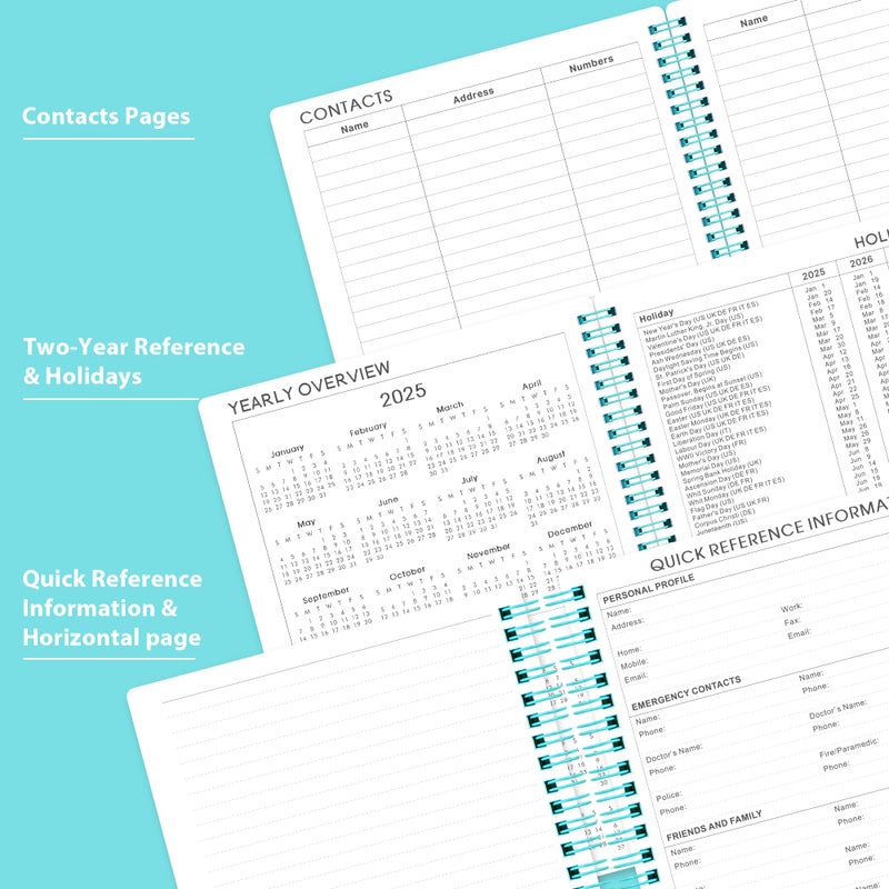Vondafe 2025 Planner - Planner/Calendar 2025, Jan.2025 - Dec.2025, 2025 Planner Weekly and Monthly with Tabs, 2025 Calendar with Flexible Cover, A5 Thick Paper, Twin-Wire Binding, Aqua Green - Image 5